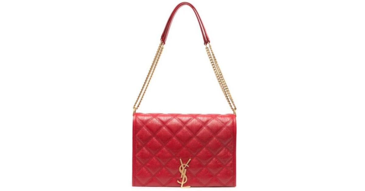 Saint Laurent Becky Mini Chain Bag In Red Carré-quilted Lambskin