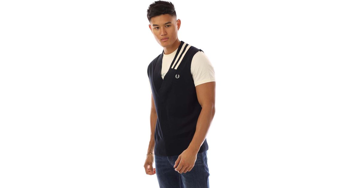 Fred Perry V-Neck Broken Tipped Tank Top in Blue for Men | Lyst UK
