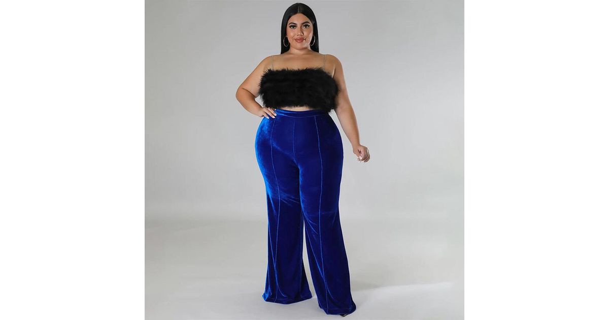 Ghoul RIP Plus Size Stretchy Velour Flare Pants in Blue | Lyst