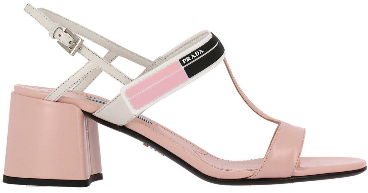 Prada Leather Heeled Sandals Shoes Women in Pink - Lyst