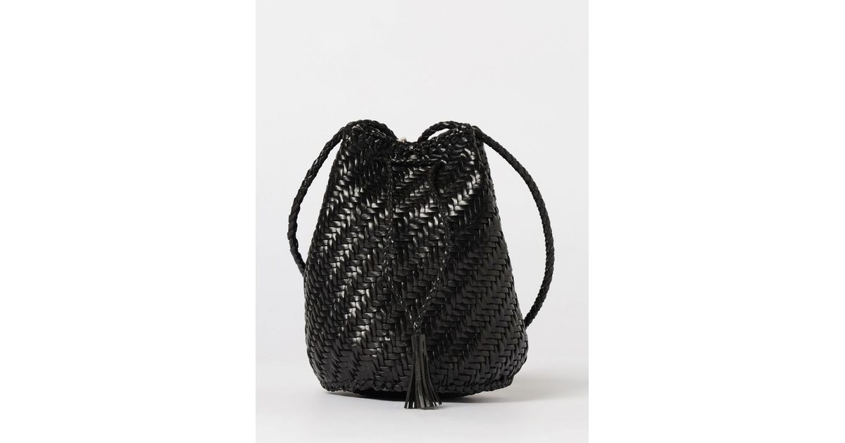 Dragon Diffusion Pompom Double Jump Woven Leather Bag in Black | Lyst