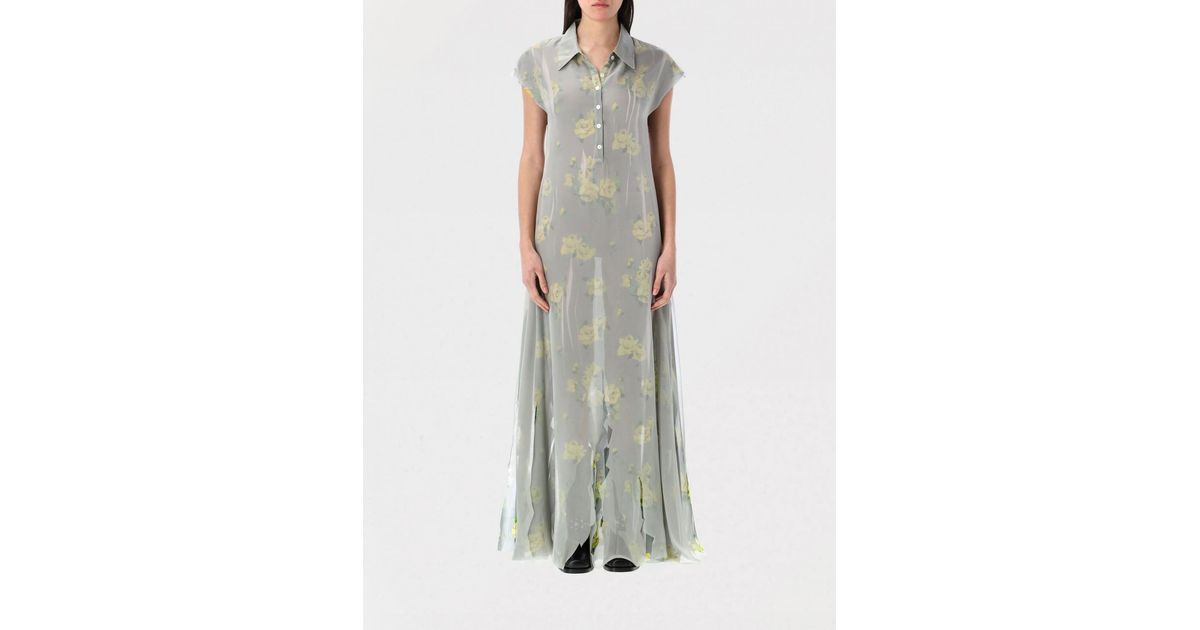 Frayed Robe Acne Studios Floral Sheer Maxi Dress Frayed Hem in Grey | Lyst UK