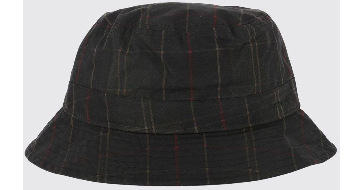 Barbour Waxed Cotton Bucket Hat With Tartan Pattern And Embroidered ...