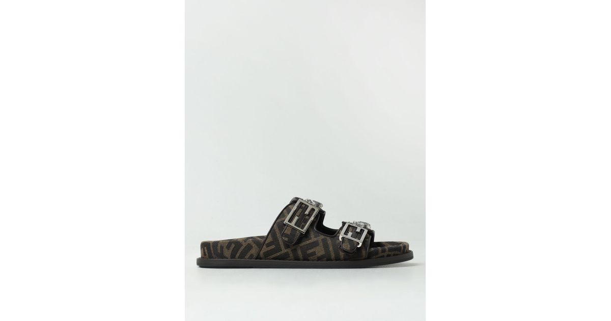 Sandales plates Fendi en coloris Noir | Lyst