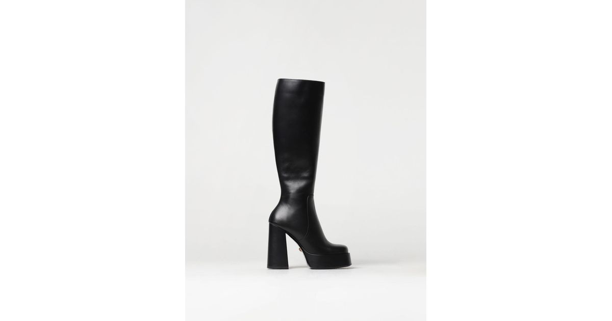 versace leather platform knee high boots