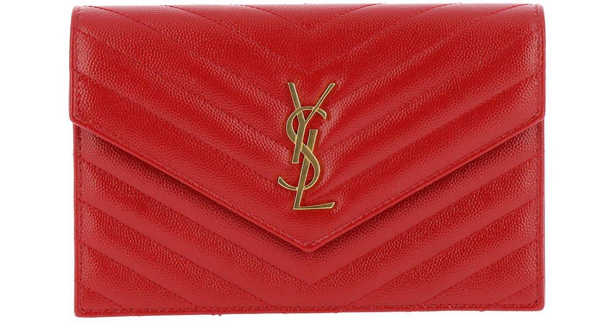 Saint Laurent YSL Classic Monogram Zipped Bill Pouch in Dark Legion Red  Grain De Poudre Textured Matelasse - SOLD