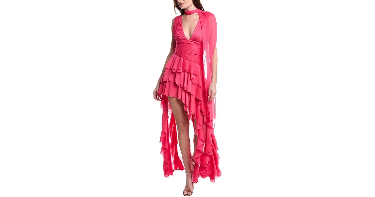 holly asymmetric ruffle maxi dress Alice + Olivia Asymmetrical in Red Color:Brown