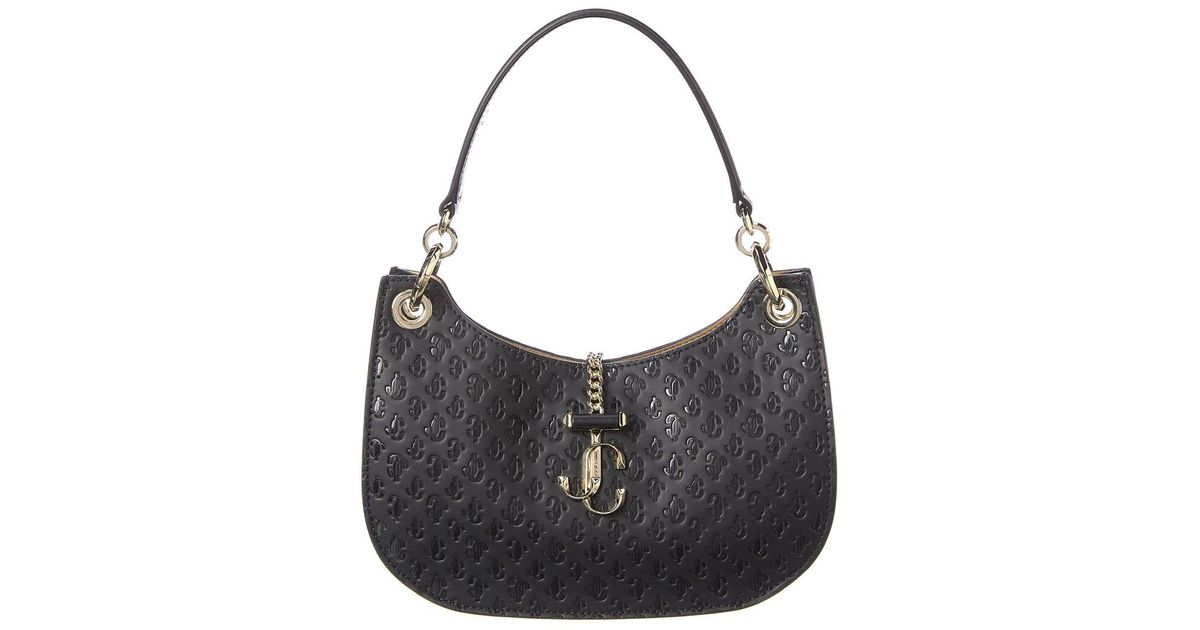 Jimmy Choo Varenne Small Monogram Leather Hobo Bag in Black Lyst Canada