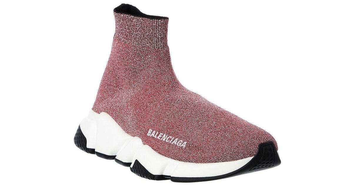 Balenciaga Speed Glitter Sock Sneaker in Pink | Lyst