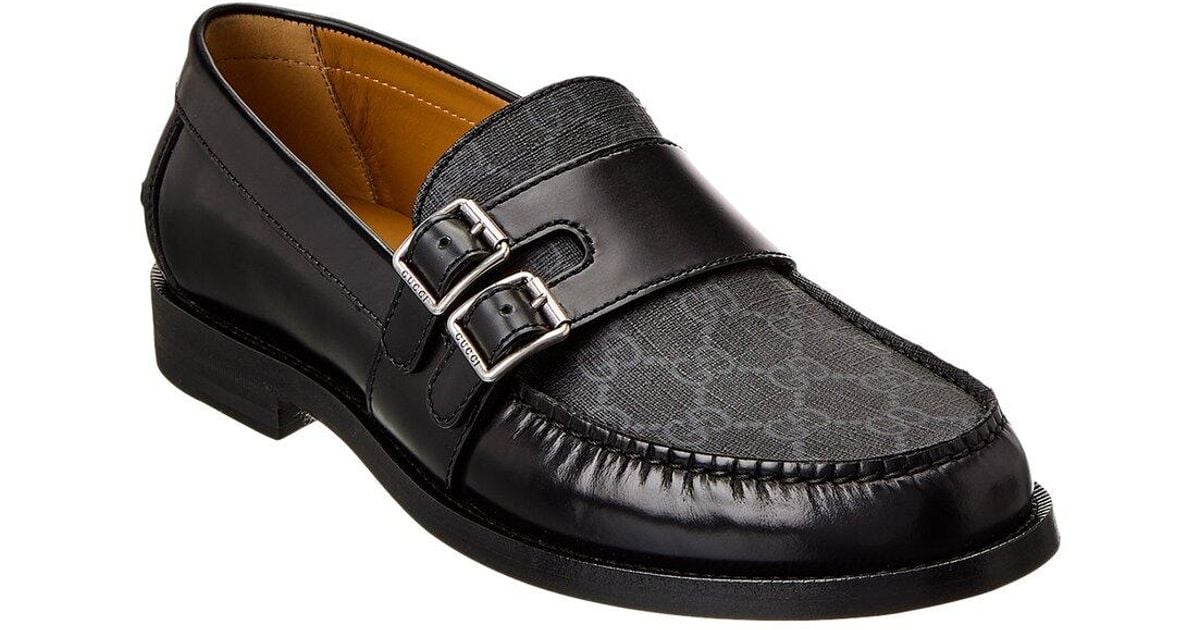 Gucci GG Buckle GG Supreme Canvas Leather Loafer in Black for