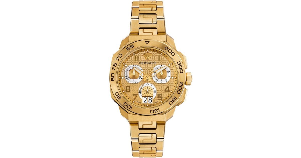 Versace Dylos Chrono Gold Dial Watch, 44mm in Metallic | Lyst