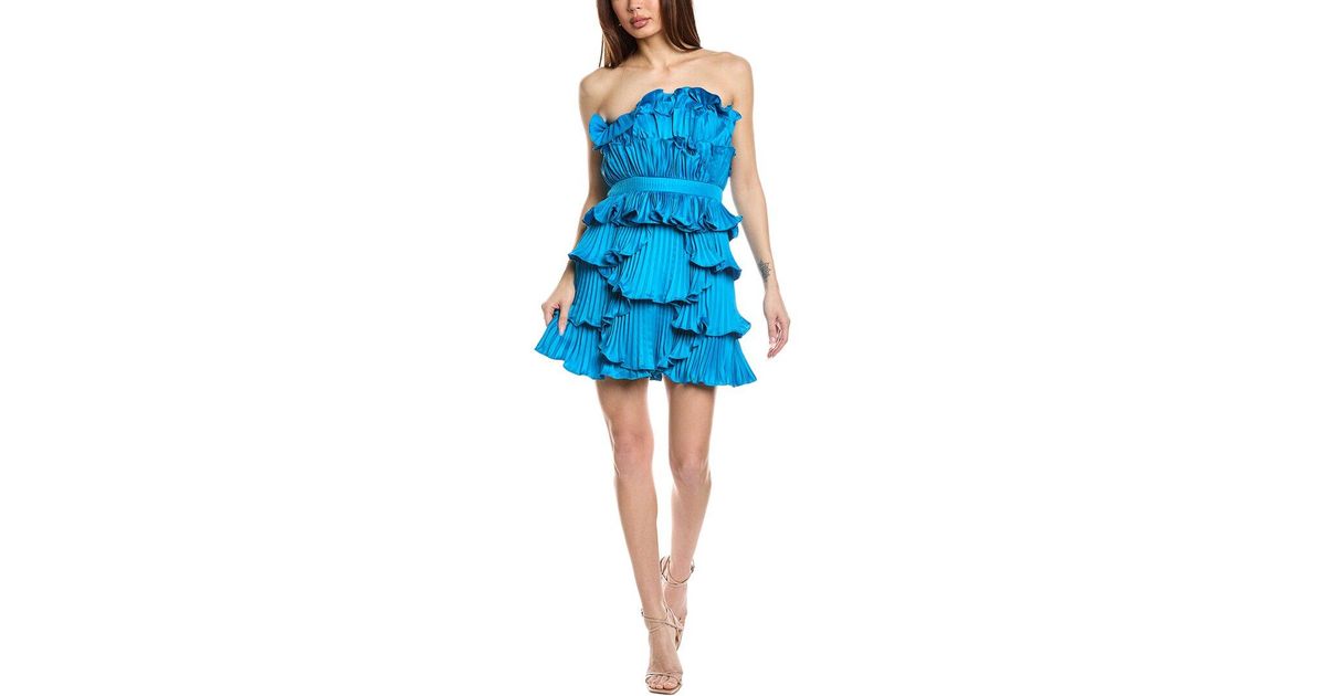 amur reed strapless pleated shell mini dress AMUR Reed Pleated Shell Mini Dress in Blue