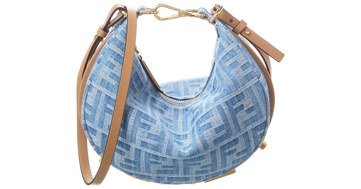 Fendi Graphy Mini Ff Denim & Leather Hobo Bag in Blue | Lyst