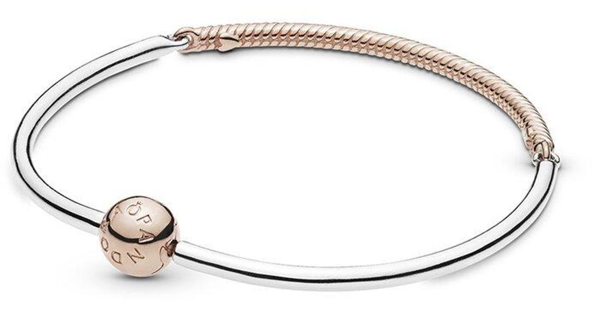 PANDORA Moments 14k Rose Gold & Silver Plated Bangle Bracelet in White |  Lyst