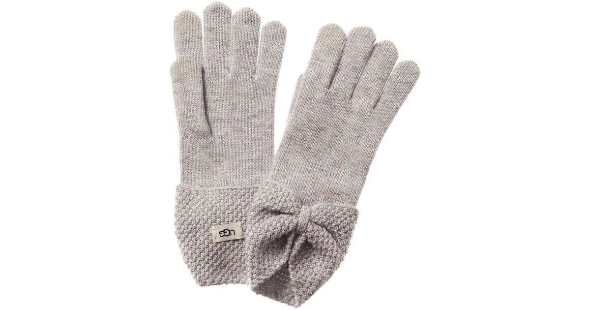UGG Knit Bow Woolblend Tech Gloves in Gray Lyst