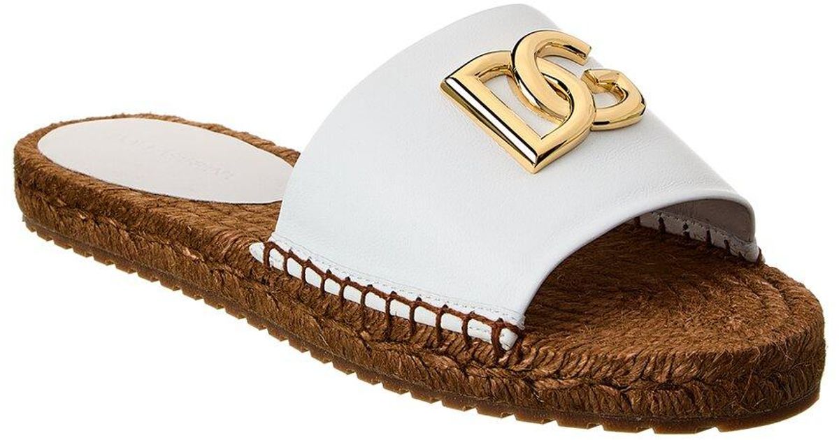 Dolce & Gabbana Dg Logo Leather Espadrille Sandal in White Lyst UK