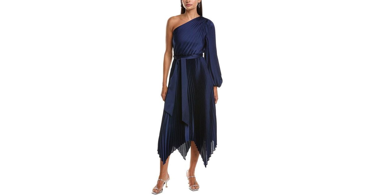 essi maxi dress Milly Essi Solid Pleated One-shoulder Maxi Dress