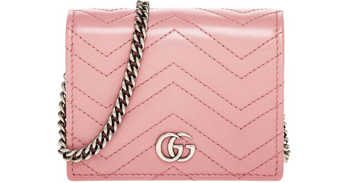Gucci GG Marmont Leather Wallet On Chain in Pink | Lyst