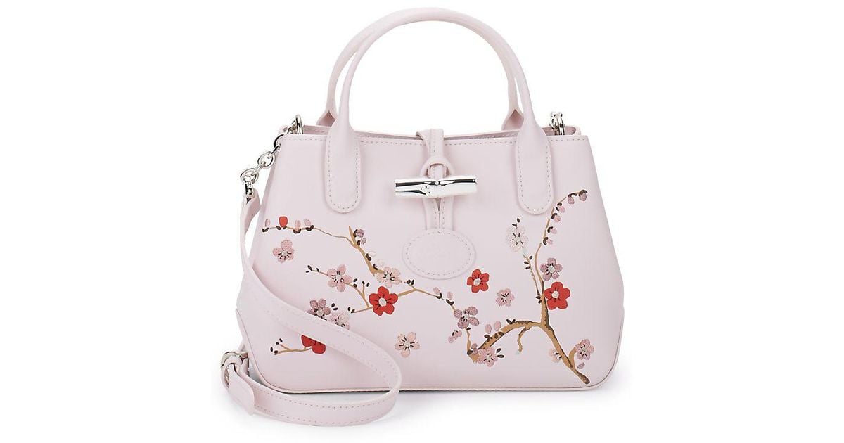Longchamp Leather Roseau Sakura Floral 