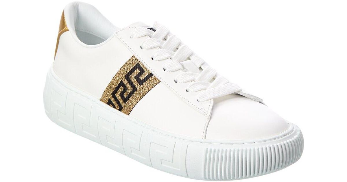 Versace Greca Leather Sneaker in White | Lyst