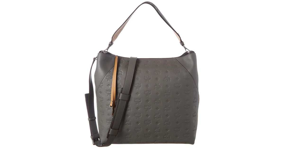 MCM Klara Large Monogram Leather Hobo Bag in Grey (Grey) Lyst UK