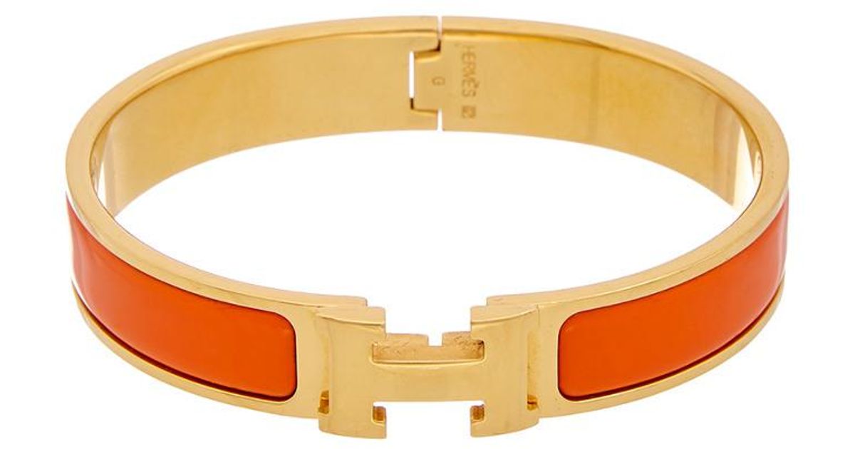 Hermès Gold-plated & Orange Enamel Narrow Clic-clac H Bracelet - Lyst
