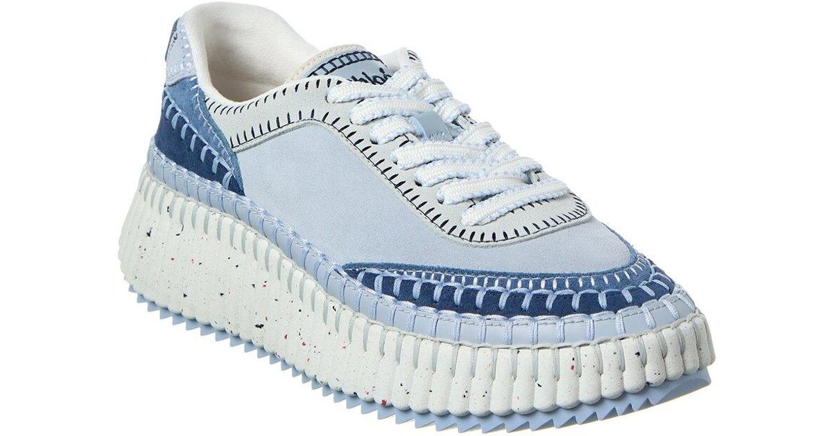 Chloé Nama Leather & Suede Sneaker in Blue | Lyst
