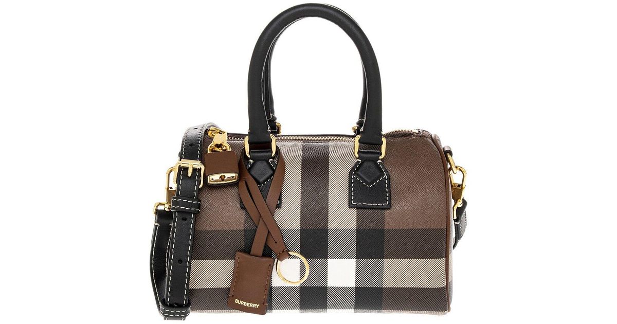 Burberry Mini Check Canvas u0026 Leather Bowling Bag in Brown | Lyst