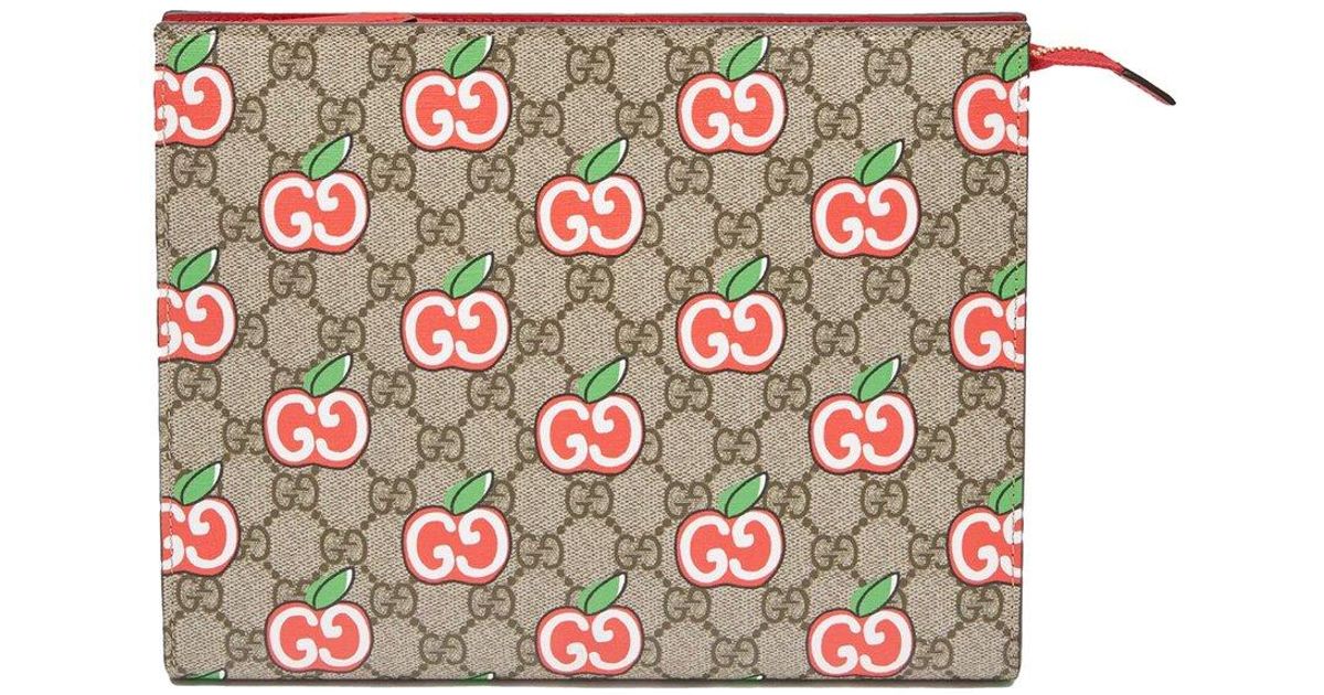 Gucci GG Supreme Monogram Apple Large Coated Canvas Leather Cosmetic Case in Black Lyst UK