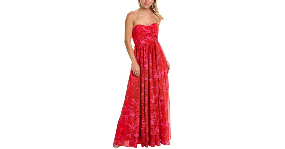 Badgley Mischka Draped Gown in Red | Lyst