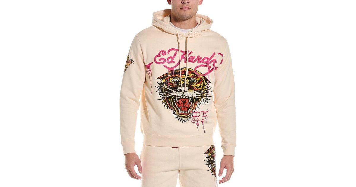 Ed Hardy Rhinestone Tiger Hoodie in Pink for Men | Lyst