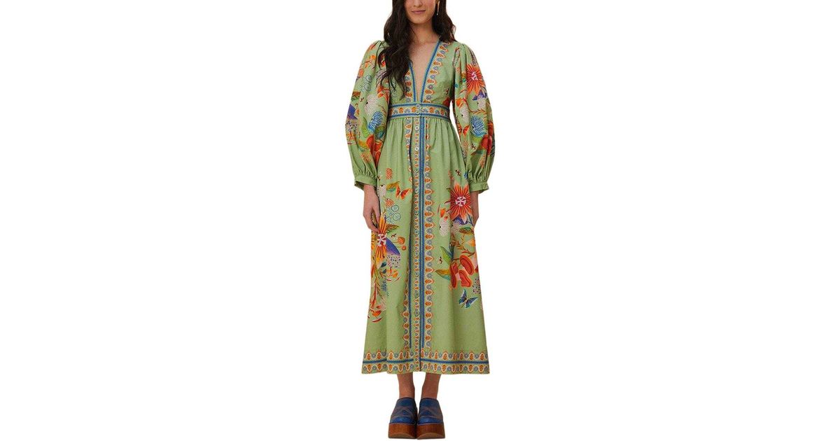farm rio green bright yard maxi dress in pcat-423