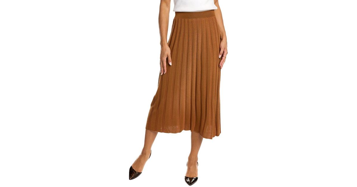Lafayette 148 New York Plaited Midi Skirt in Brown | Lyst