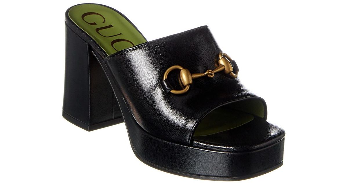 Gucci Platform Horsebit Leather Sandal in Black - Lyst