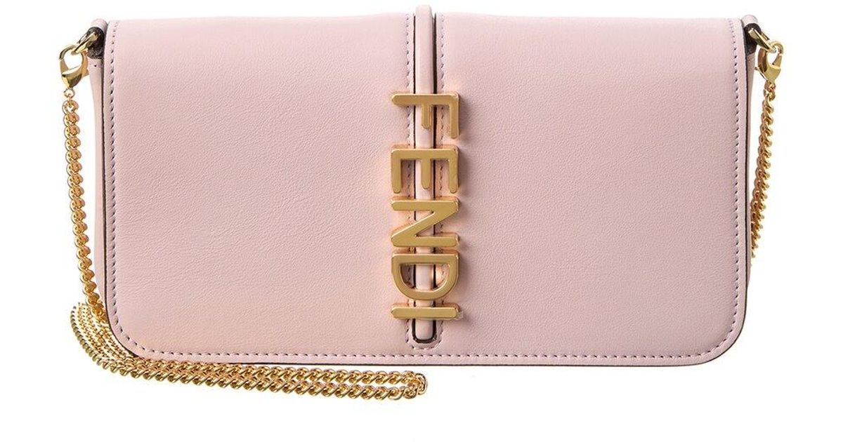 Fendi Graphy Leather Wallet On Chain in Pink Lyst