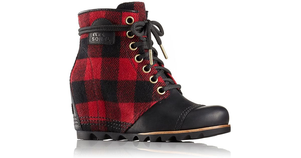 Pdx Plaid And Leather Wedge Booties 