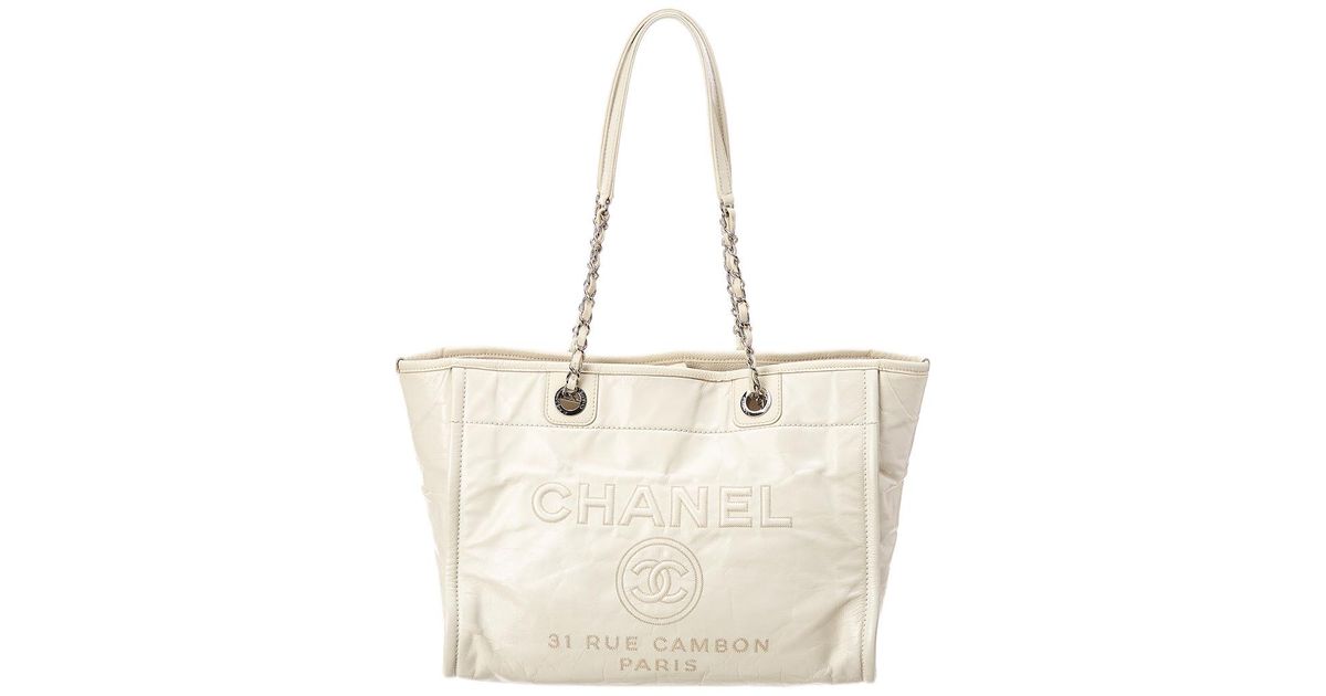 Chanel White Leather Large Deauville Tote