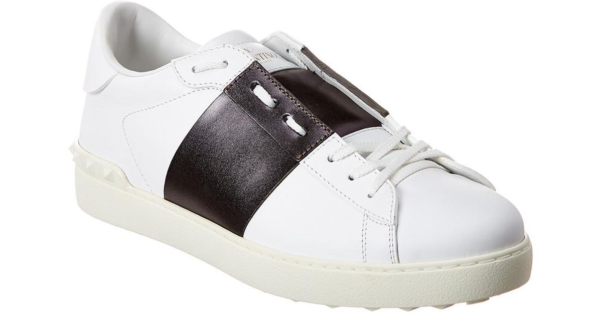 Valentino Open Rockstud Leather Sneaker in White for Men - Lyst