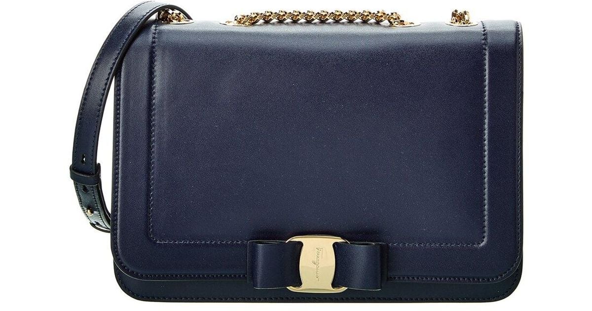 Ferragamo Ferragamo Vara Bow Front Flap Leather Shoulder Bag in Blue Lyst Canada