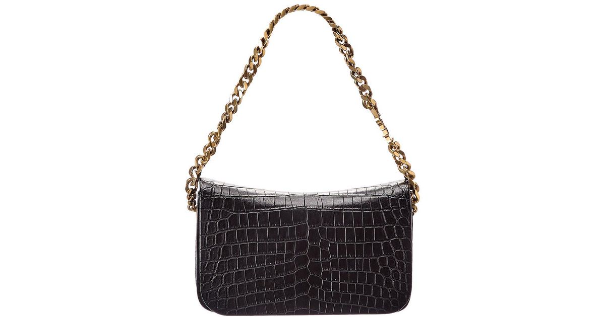 Saint Laurent Elise Crocembossed Leather Shoulder Bag in Black Lyst