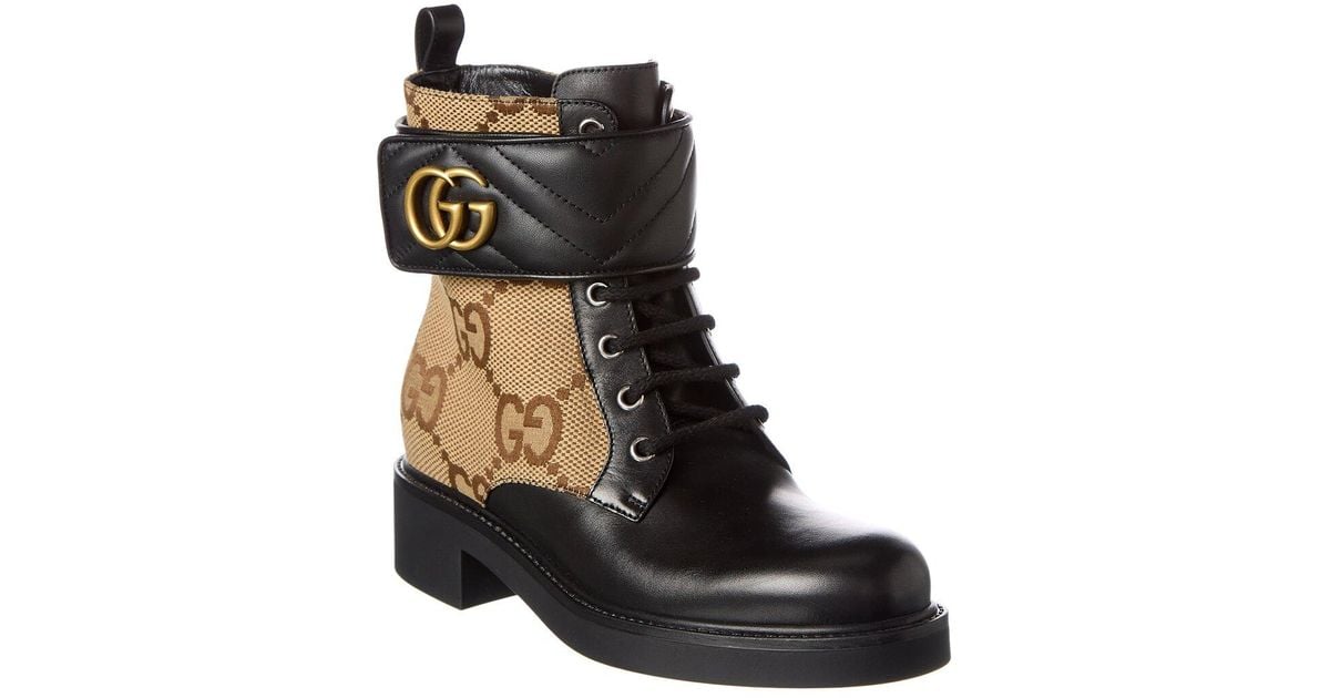 Gucci Double G GG Canvas & Leather Combat Boot in Black Lyst Canada