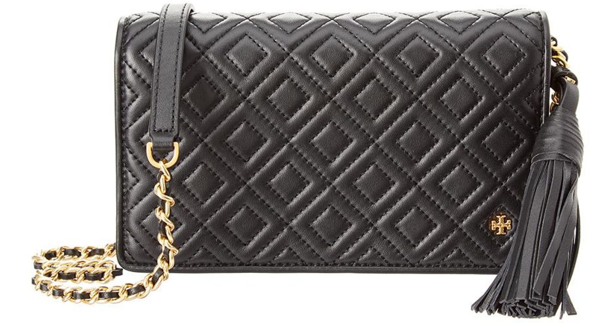 Tory Burch Leather Fleming Flat Wallet Crossbody (black) Cross Body