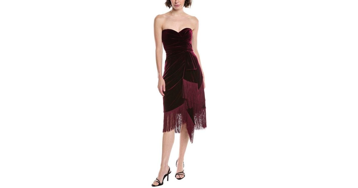THEIA Rosalie Velvet Cocktail Dress in Red | Lyst UK