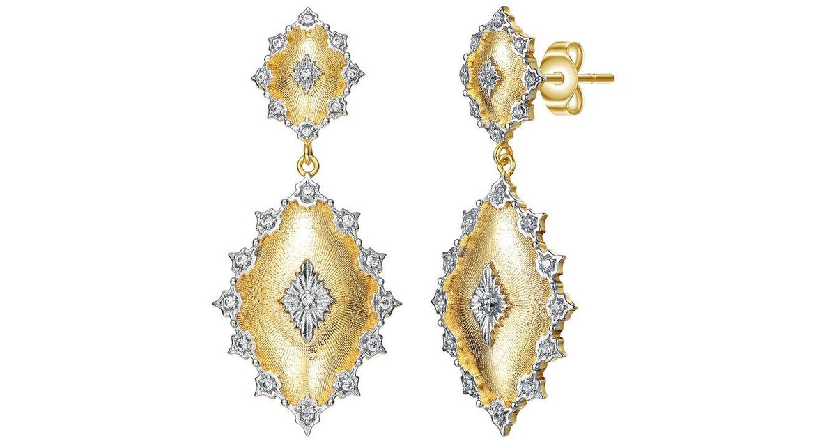 To Dangle Rachel Glauber Two-tone Plated Cz Dangle Earrings in Metallic | Lyst