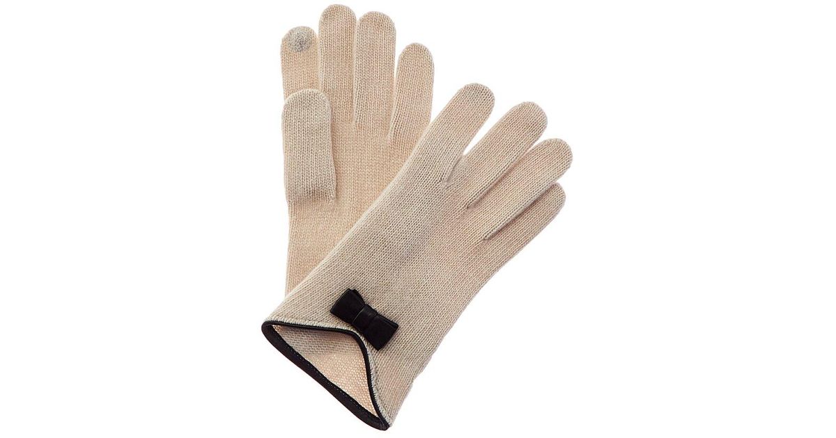 Portolano Leather Bow Cashmere Tech Gloves in Natural Lyst UK