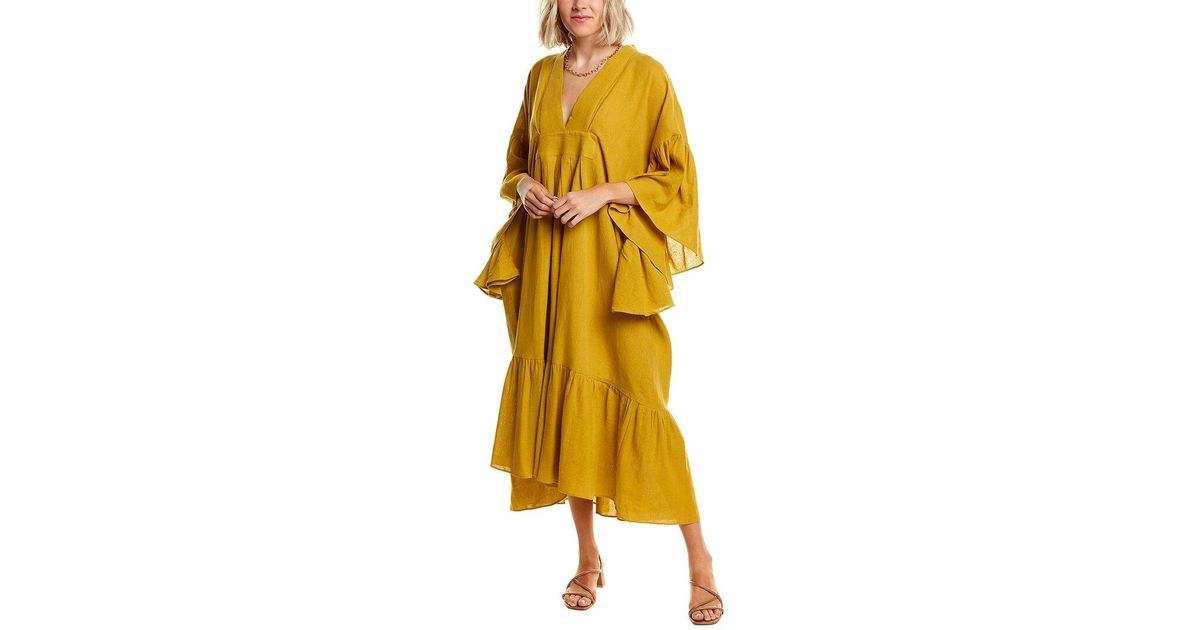 Fil De Vie Luna Linen Maxi Dress in Yellow | Lyst Canada