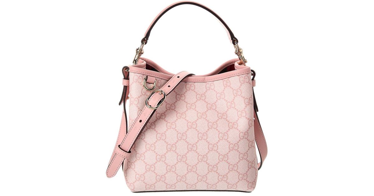 Gucci Gg Emblem Mini Coated Fabric & Leather Bucket Bag in Pink | Lyst