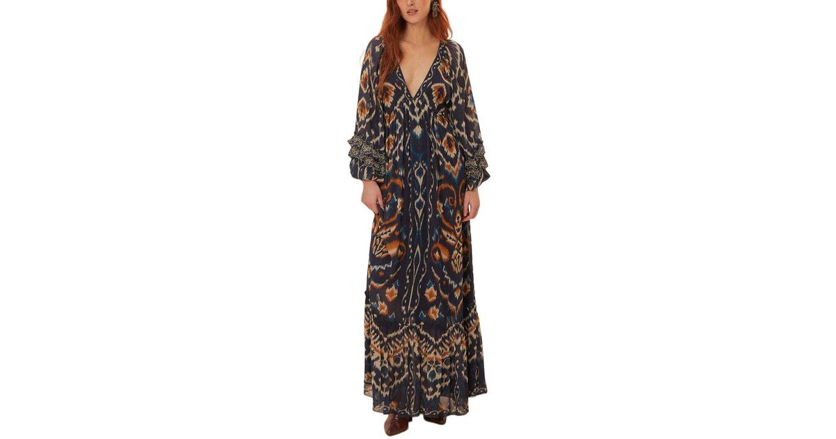 knee length dresses for ladies Farm Rio Blue Pineapple Ikat Lenzing Ecovero Viscose Maxi Dress main image 0