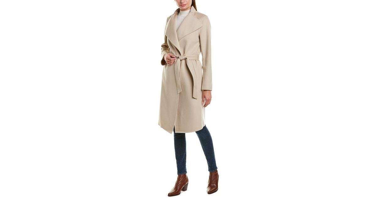 Mackage Wool Leora Belted Trench Coat in Beige (Natural) - Lyst