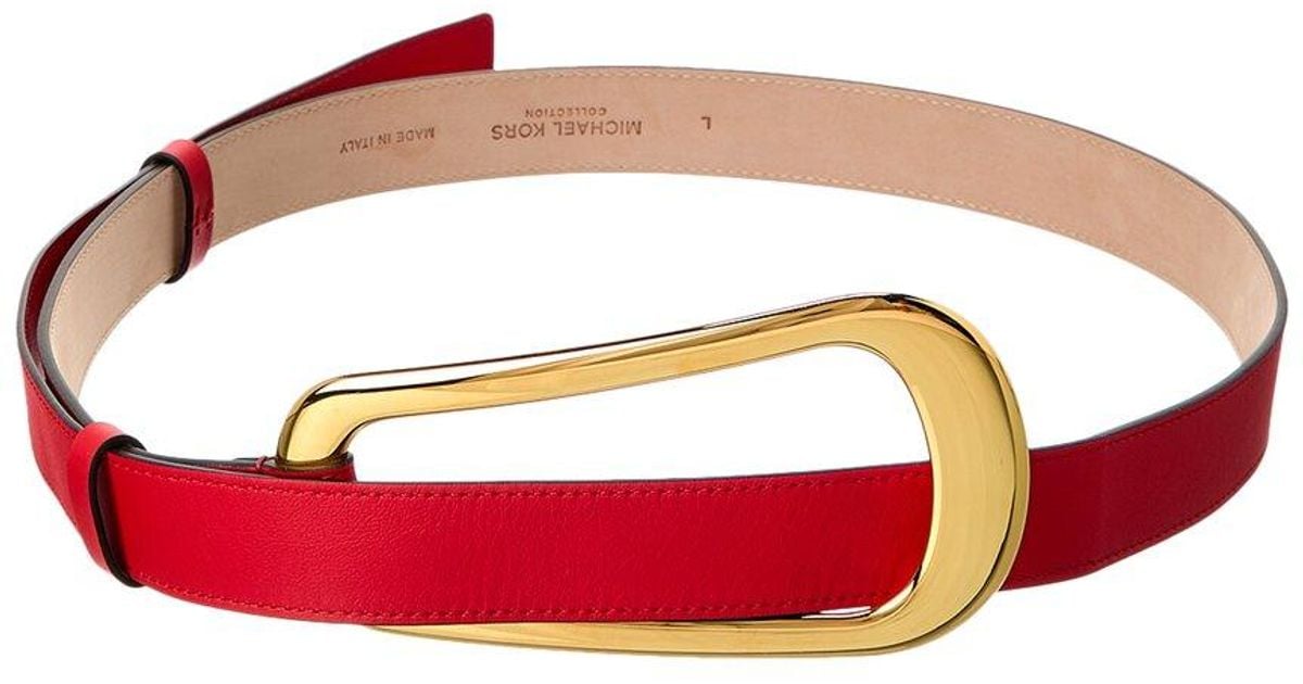 Michael Kors Organic Buckle Loop Leather Belt in Red Lyst UK